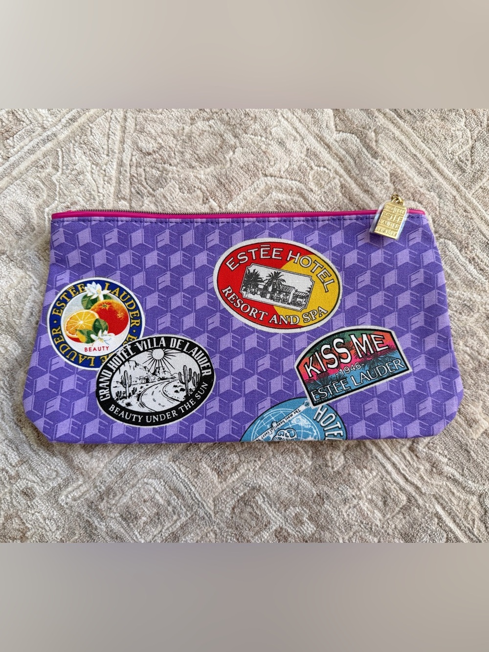 2/$15, Estée Lauder Purple Travel Cosmetic Makeup Bag Pouch Zip Case